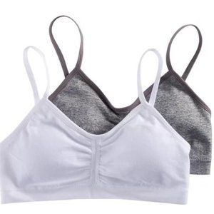2-pk. Seamless Ruched Cropped Bras Bralette Medium Girls 7-16 Gray & White